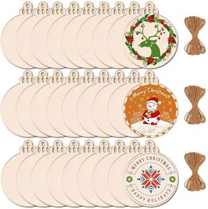 Círculos de madera preperforados sin terminar, rebanadas de madera de sándalo Natural <span class=keywords><strong>para</strong></span> manualidades DIY, grabado, adornos navideños, regalos de arte <span class=keywords><strong>para</strong></span> el hogar - Product Image 3