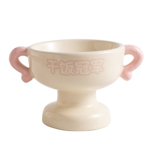 Comedero de cerámica elevado con forma redondeada para comida y agua de gatos con soporte para el cuello - Product Image 2