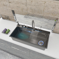 Évier de cuisine multifonctionnel en acier inoxydable 304 intelligent, grand, carré, avec robinet exclusif pour hôtels et restaurants