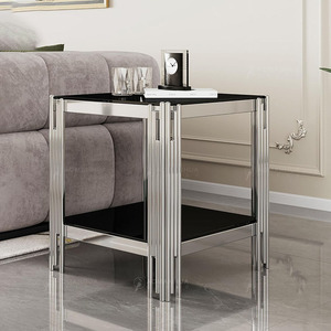 <span class=keywords><strong>Mesa</strong></span> de centro <span class=keywords><strong>redonda</strong></span> moderna, marco de metal dorado, tapa de <span class=keywords><strong>cristal</strong></span>, <span class=keywords><strong>diseño</strong></span> de dos niveles B2B para proyectos de sala de estar - Product Image 1