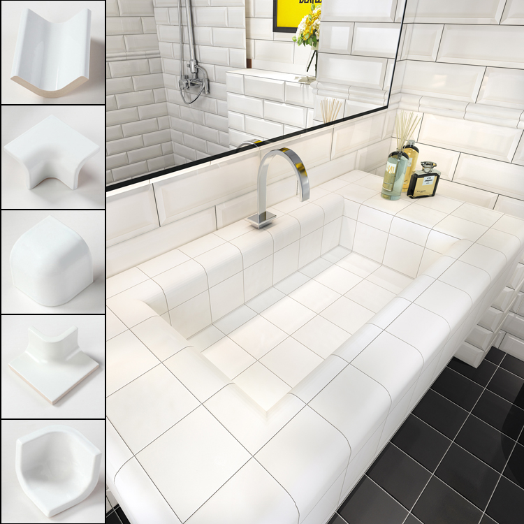 Azulejo American Olean #10 Blanco Brillante Esquina En V | Para Encimera Y Salpicadero - Unidad Individual