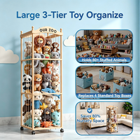 Tour de Rangement pour Peluches Zoo, Support en Bois pour Peluches avec Roues, Organisateur de Rangement pour Jouets, Rangement pour Peluches Douces