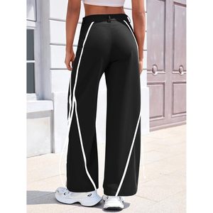Fisoew Pantalones anchos para mujer, pantalones Palazzo con rayas laterales y cintura alta, pantalones casuales de pierna recta - Product Image 4