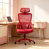 Chaise de bureau ergonomique moderne rouge en maille, dossier haut, appui-tête réglable, support lombaire, pivotante, pour espace de travail créatif