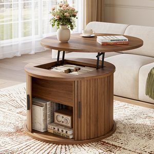 Table basse ronde en bois moderne SENYU avec plateau relevable et rangement dissimulé pour le mobilier de salon - Product Image 1