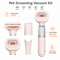 Kit de toilettage pour animaux de compagnie professionnel simple 4-en-1, aspirateur, séchoir à poils pour chien, batterie 2500 mAh, faible bruit, portable, double usage pour le nettoyage et la mue
