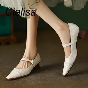 Cialisa女式厚实中段高跟鞋玛丽简闭趾工作鞋舒适方趾礼服结婚鞋
