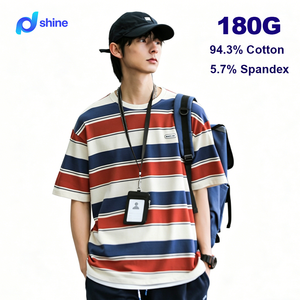 <span class=keywords><strong>Camiseta</strong></span> <span class=keywords><strong>de</strong></span> Verano para Hombre, Estilo Japonés Retro, Holgada, <span class=keywords><strong>de</strong></span> Algodón, Cuello Redondo, con Bloques <span class=keywords><strong>de</strong></span> Color y Rayas, Manga Corta, 180g, Anti-Pilling - Product Image 1