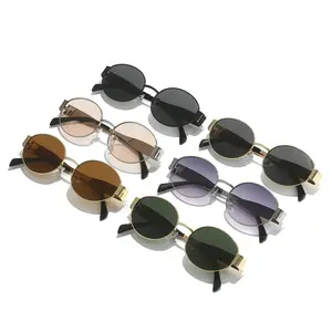 2024 tùy chỉnh Retro Oval Sunglasses cho phụ nữ người đàn ông thời trang hợp thời trang kim loại Sun Glasses cổ điển Shades UV400 Eyewear
