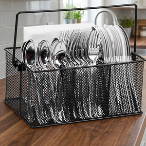Cesta de Almacenamiento de Cubiertos Rectangular de Metal con Asa, Resistente al Óxido, Organizador de Cocina, Diseño Minimalista, Tipo Vertical - Product Image 5