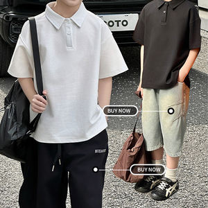 Polo d'été pour garçons, T-shirt blanc à manches courtes, Nouveau style 2026, Vêtements d'été pour enfants, Haut à manches mi-longues - Product Image 2