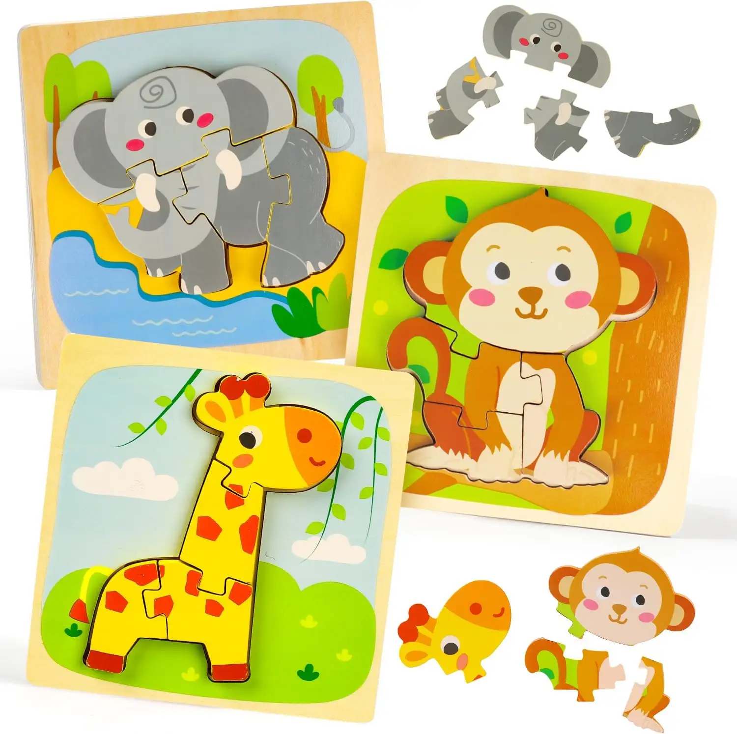 Wooden Animal Puzzles Toddlers Baby Puzzle for Kid Age Montessori Toys for Educational Learning Toy for Boys Girls wood