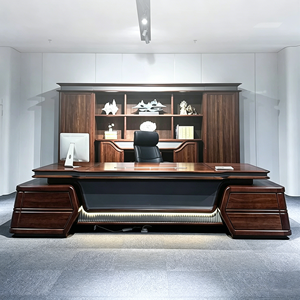 <span class=keywords><strong>Scrivania</strong></span> Direzionale di Lusso in Pelle e Legno con Cassetti Portaoggetti, Armadietto e Libreria, Arredamento Ufficio Moderno - Product Image 1