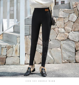 Pantaloni caldi invernali pantaloni Skinny in lana di velluto spesso in pile da <span class=keywords><strong>bambina</strong></span> pantaloni neri a vita alta pantaloni di Cashmere in pelle di agnello per le donne - Product Image 5