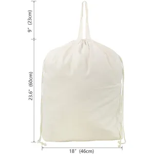 Bolsa de cordão lavável para hotel 100% algodão natural, saco de lavanderia com alças