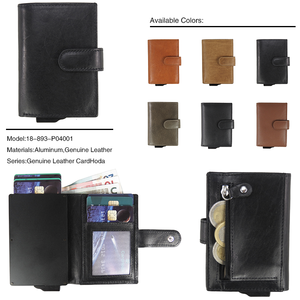 Genuine Leather Card Holder <b>Men</b> Short <b>Wallet</b> Aluminum <b>RFID</b> Blocking Multi-Card Position Buckle Closure Minimalist Style - Product Image 4
