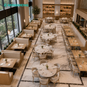 Modern Restaurant Booth <b>Set</b> <b>Round</b> <b>Table</b> Faux Marble Top Wood Frame 6 Seats Commercial <b>Dining</b> Furniture - Product Image 3