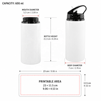 Bouteille d'eau portable 600 ml en aluminium, vierge pour sublimation, design moderne et minimaliste, pour sport et extérieur, avec logo personnalisé, promotionnelle, sous vide