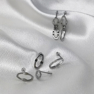 Geometric <b>Stud</b> Earrings Stainless Steel Minimalist Unisex Fashion Jewelry <b>For</b> <b>Men</b> And Women - Product Image 3