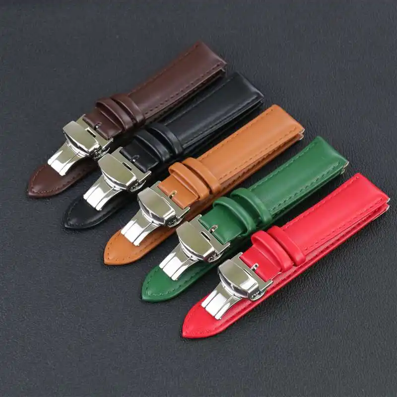 Genuine Leather Watch Band with Stitching Bracelet Parts Accessories Watch Strap with Automatic Butterfly Buckle