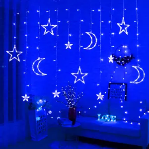 Eid Mubarak Ramadan décorations lune et étoile forme led rideau lumineux noël lumières décoratives avec prix usine - Product Image 1