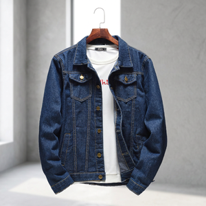 New Autumn Casual Blue Men's Single-Breasted Slim-Fit <b>Denim</b> <b>Coat</b> Solid Color Motorcycle Jeans - Product Image 3