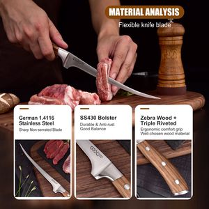 QXF Coltello <span class=keywords><strong>da</strong></span> Disosso in Acciaio Inossidabile Tedesco di Alta Qualità, <span class=keywords><strong>Coltelli</strong></span> per Filettare Pesce con Manico in Legno di Zebra - Product Image 5
