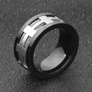 Bague en acier inoxydable noir 10 mm, design géométrique, bijoux unisexe, cadeau - Product Image 2