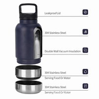 Bouteille d'eau pour chien en gros 3-en-1, isolée sous vide, en acier inoxydable 304, ensemble bol distributeur d'eau et de nourriture portable pour animaux de compagnie, pour camping en extérieur