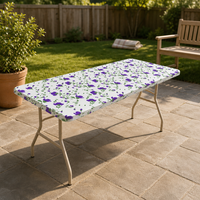 Nappe en PEVA à motif floral violet avec bord élastique, imperméable, résistante à l'huile, jetable, pour fête d'Halloween