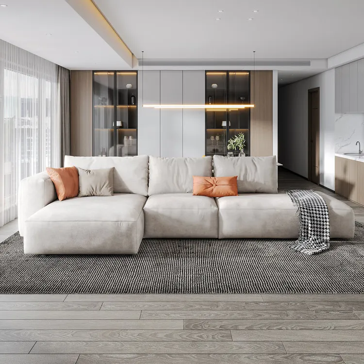 Großhandel modernes Design L-Form Ecksofa Set für Wohnzimmer Stoff Sofa Schnitt
