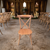 Offres Spéciales chaise Chiavari en métal durable bon marché couleur de grain de bois chaise à dossier croisé chaise de mariage