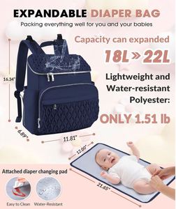 Bolsa de Pañales para Bebé, Bolsa Multifuncional para Mamá y Papá, Mochila de Pañales con Cambiador, Elegantes Panaleras, Correas para Cochecito de Bebé - Product Image 2