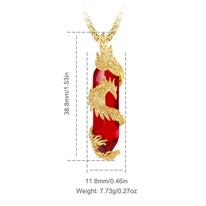 Vente en gros de bijoux pendentif en pierre naturelle rouge cornaline et pierres précieuses <span class=keywords><strong>collier</strong></span> Phoenix plaqué or pour femme ou homme - Product Image 4