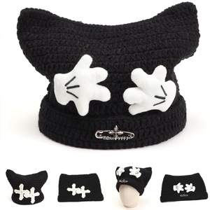 Bonniewhappy Knitted Beanie <b>Hat</b> With Mickey Hands Embroidery For Women Winter <b>Warm</b> Casual Style - Product Image 5