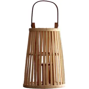 Klasik nuatural fener el yapımı bambu yuvarlak hasır fener ev dekorasyon süsler için LED mum ile
