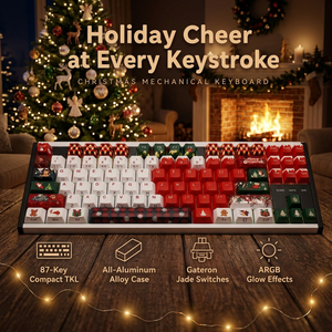 Clavier de Noël, clavier de fête, 87 touches TKL, mécanique, cadre en aluminium CNC, interrupteurs Gateron Jade, rétroéclairage ARGB, filaire USB - Product Image 1