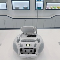 PANDA CD-203 Boombox CD portable rétro avec lecteur de cassette AM/FM/USB, télécommande, écran, gris blanc, prise casque