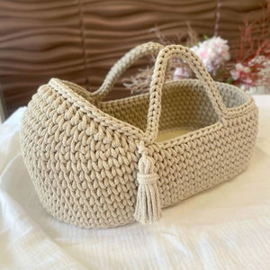 Handmade Crochet Portable Baby <b>Basket</b> Newborn Cradle Washable Fabric Diapers Change <b>Table</b> Storage <b>Basket</b> Comfortable Handle - Product Image 4