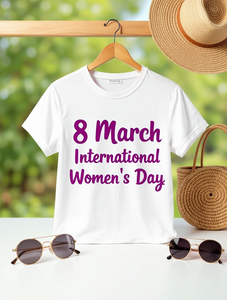 T-shirt unisex con stampa viola per la Giornata Internazionale della Donna del 8 marzo, casual, girocollo, vestibilità regolare, maglietta di tendenza per la primavera - Product Image 2