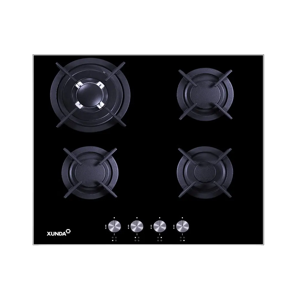 Xunda Major Kitchen Appliance 60cm vetro temperato 4 fuochi piano cottura A Gas da incasso Cocina A Gas certificato da CE