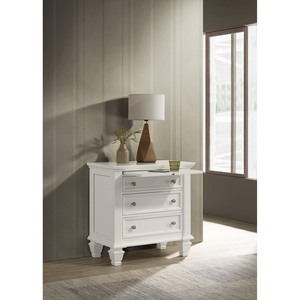 Table de chevet crème blanche à 3 tiroirs avec plateau coulissant - Product Image 1