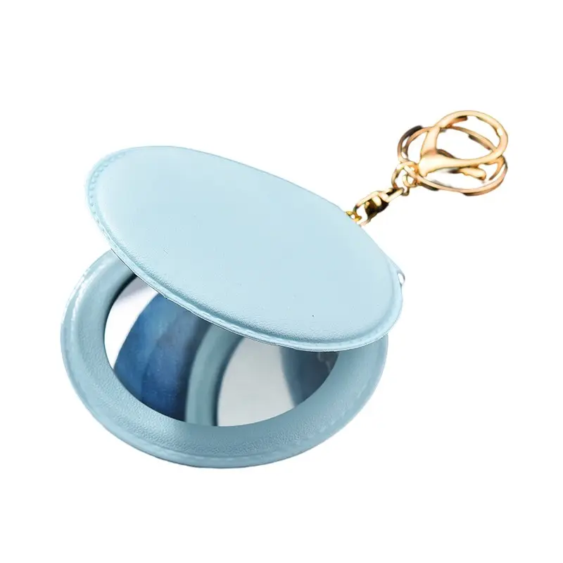 Wholesale espelho de maquiagem mini round hand held mirror makeup with pu leather Keychain Round Mirror