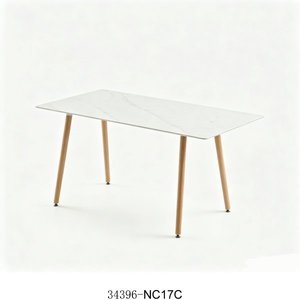 Round Marble <b>Top</b> <b>Dining</b> <b>Table</b> With Wood Legs Minimalist Modern Design 34396-NC17 - Product Image 3