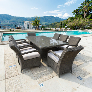 Muebles de Jardín de Mimbre de <span class=keywords><strong>Alta</strong></span> Gama, <span class=keywords><strong>Mesa</strong></span> de Comedor <span class=keywords><strong>Rectangular</strong></span> Grande para 8 Personas y Silla de Mimbre para Exteriores - Product Image 4
