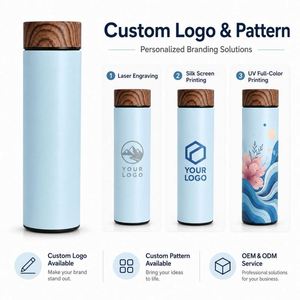 Custom Double Wall Vacuum Insulated Stainless Steel <b>Thermos</b> Water <b>Bottle</b> with Wood Grain Lid Promotional Corporate Gift Flask - Product Image 5