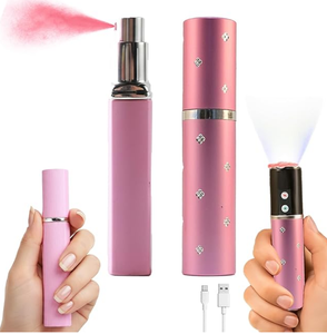 OEM Self Defense Keychain Spray Bottle with Lipstick Shape LED Flashlight&torch Rechargeable Personal Protection Security