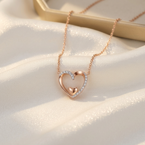 Collier élégant en or rose massif 18 carats avec pendentif en diamants naturels véritable, design cœur, fait main, vente en gros populaire - Product Image 6