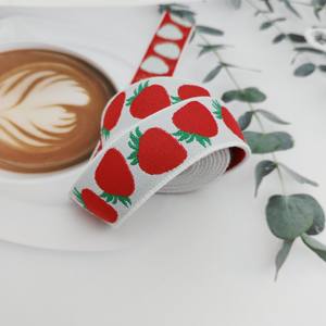 Bande élastique jacquard personnalisée 30 mm à motif fraise, nouvelle conception, sangle en polyester/nylon pour la couture et la confection de rubans décoratifs - Product Image 4