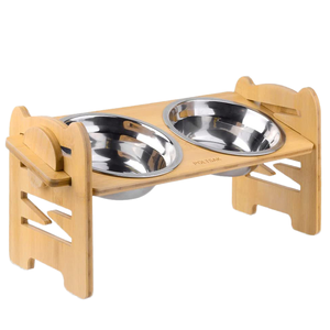 Dual Ceramic <span class=keywords><strong>Cat</strong></span> Bowl Bambus Wirbelsäulen schutz Anti-Umkipp-Holz ständer Umwelt freundlicher Haustier-Esstisch Reiss chale Zubehör - Product Image 2